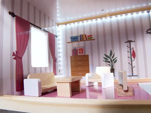Kontext Domek dla lalek drewniany MDF + mebelki 78cm czarny LED 6