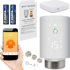 Acurel Głowica termostatyczna z metalową nakrętką WiFi HY368 z centralą sterowania + 2x bateira Varta AA 1
