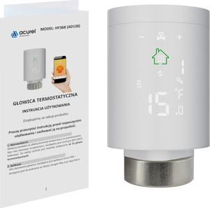 Acurel Głowica termostatyczna z metalową nakrętką WiFi HY368 z centralą sterowania + 2x bateira Varta AA 11