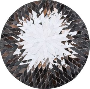Shumee Dywan patchwork okrągły skórzany 140 cm czarno-biały KELES 1