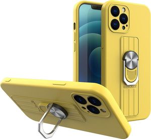 Hurtel Ring Case silikonowe etui z uchwytem na palec i podstawką do iPhone SE 2020 / iPhone 8 / iPhone 7 żółty 1