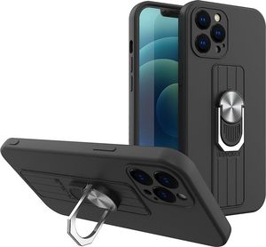 Hurtel Ring Case silikonowe etui z uchwytem na palec i podstawką do iPhone 12 Pro czarny 1