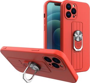 Hurtel Ring Case silikonowe etui z uchwytem na palec i podstawką do iPhone 12 Pro czerwony 1