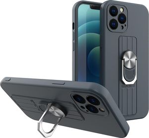 Hurtel Ring Case silikonowe etui z uchwytem na palec i podstawką do iPhone 12 Pro ciemnoniebieski 1