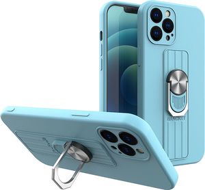 Hurtel Ring Case silikonowe etui z uchwytem na palec i podstawką do iPhone 12 Pro Max jasnoniebieski 1