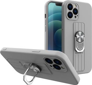 Hurtel Ring Case silikonowe etui z uchwytem na palec i podstawką do Samsung Galaxy A42 5G srebrny 1