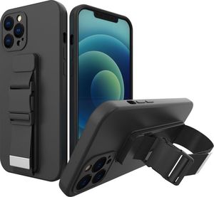 Hurtel Rope case żelowe etui ze smyczą łańcuszkiem torebka smycz iPhone 12 czarny 1