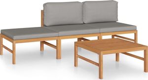 vidaXL 4-cz. zestaw wypoczynkowy do ogrodu, szare poduszki, tekowy 2