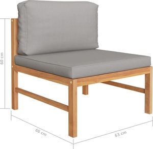 vidaXL 4-cz. zestaw wypoczynkowy do ogrodu, szare poduszki, tekowy 6