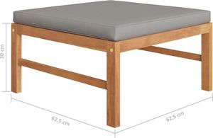 vidaXL 4-cz. zestaw wypoczynkowy do ogrodu, szare poduszki, tekowy 7