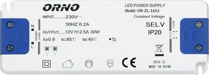 Zasilacz serwerowy Orno Zasilacz płaski do LED 12VDC 30W, IP20, wysokość 18mm 1
