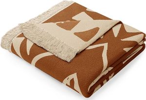 AmeliaHome Koc bawełniany 150x200 Zaria Navajo miedziany beżowy motyw indiański frędzle AmeliaHome 1