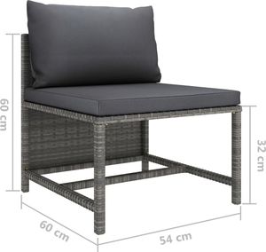 vidaXL Środkowa sofa modułowa z poduszkami, polirattan, szara 5