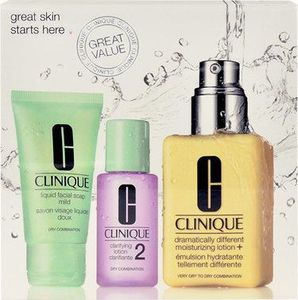 Clinique Zestaw do mycia twarzy Great Skin (W) 30 ml + mleczko oczyszczające 30 ml + drażniący krem nawilżający naturalny 125ml 1