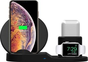 Ładowarka Stacja dokująca QI 10W 3w1 Ładowarka Indukcyjna Bezprzewodowa do Apple Airpods iWatch podstawka czarna 3