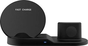 Ładowarka Stacja dokująca QI 10W 3w1 Ładowarka Indukcyjna Bezprzewodowa do Apple Airpods iWatch podstawka czarna 4