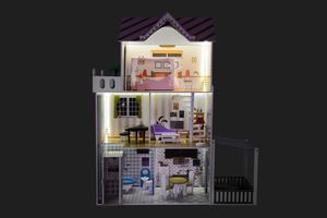 Funfit Drewniany domek dla lalek 120 cm z oświetleniem LED RGB + 2 lalki 13