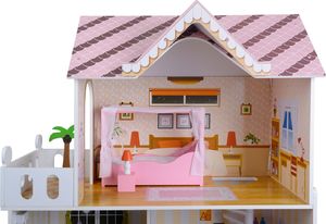 Funfit Drewniany domek dla lalek 120 cm z oświetleniem LED RGB + 2 lalki 4