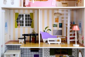 Funfit Drewniany domek dla lalek 120 cm z oświetleniem LED RGB + 2 lalki 6