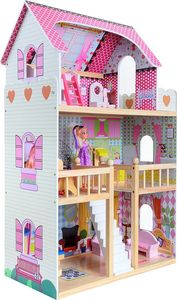 Funfit Drewniany domek dla lalek z oświetleniem LED RGB + 2 lalki (3046) 3