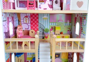 Funfit Drewniany domek dla lalek z oświetleniem LED RGB + 2 lalki (3046) 10