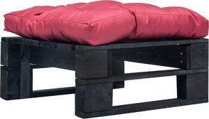 vidaXL Ogrodowy puf z palet, czerwona poduszka, czarne drewno 1