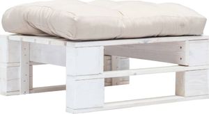 vidaXL Ogrodowy stołek z palet z piaskową poduszką, biały, drewno 1