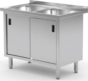 Hendi Zlew roboczy gastronomiczny z szafką z drzwiami suwanymi PODWÓJNY 100x60x85 cm - Hendi 813690 Zlew roboczy gastronomiczny z szafką z drzwiami suwanymi PODWÓJNY 100x60x85 cm - Hendi 813690 1