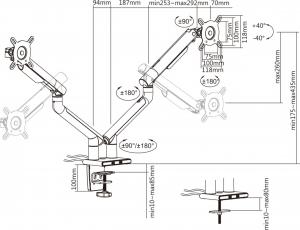 Art Uchwyt biurkowy na dwa monitory 17" - 32" (RAMM L-20GD) 30