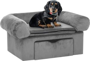 vidaXL Sofa dla psa, z szufladą, szara, 75x50x38 cm, pluszowa 1