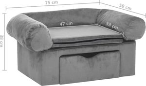vidaXL Sofa dla psa, z szufladą, szara, 75x50x38 cm, pluszowa 8