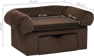 vidaXL Sofa dla psa, z szufladą, brązowa, 75x50x38 cm, pluszowa 8