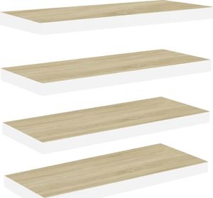 vidaXL Półki ścienne, 4 szt., kolor dębu i biel, 60x23,5x3,8 cm, MDF 2