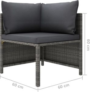 vidaXL 2-osobowa sofa ogrodowa z poduszkami, polirattan, szara 6