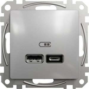 Schneider Electric Sedna Design, Gniazdo ładowania USB A+C 2,4A, srebrne aluminium 1