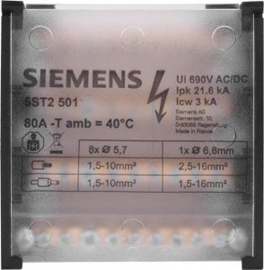 Siemens Blok rozdzielczy 80A 4P 500V 1x6-16mm2 + 8x4-10mm2 DIN 5ST2501 2