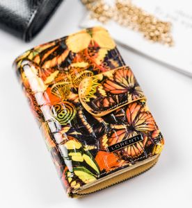 Lorenti Skórzany, lakierowany portfel damski pionowy w kolorowe motyle NoSize 4