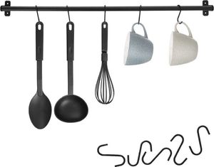 Orion Wieszak reling drążek kuchenny na przybory metalowy czarny haczyki 78,5 cm 1
