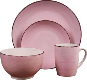 Excellent Houseware Zestaw komplet serwis obiadowy miska talerz talerzyk kubek różowy 16 elementów 1
