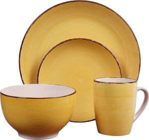 Excellent Houseware Zestaw komplet serwis obiadowy miska talerz talerzyk kubek żółty 16 elementów 1