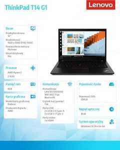 Laptop Lenovo Lenovo Ultrabook ThinkPad T14 G1 20UD003SPB W10Pro 4650U/8GB/256GB/INT/14.0 FHD/3YRS CI 10