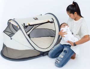 DERYAN Łóżeczko turystyczne Peuter Luxe z moskitierą, kremowe 3