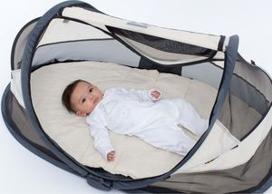 DERYAN Łóżeczko turystyczne Baby Luxe z moskitierą, kremowe 2