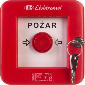 Elektromet Ręczny ostrzegacz pożarowy z zamkiem 2Z 2R 12A IP55 WPZ-4s 921462 2