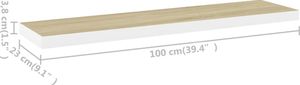vidaXL Półki ścienne, 2 szt., dębowo-białe, 90 x 23,5 x 3,8 cm, MDF 10