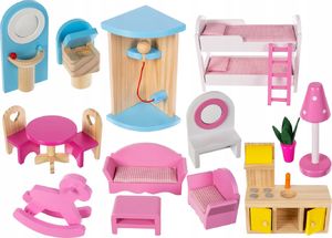 Funfit Drewniany domek dla lalek z basenem oraz oświetleniem LED RGB + 2 lalki 11