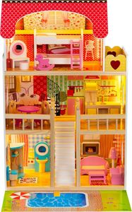 Funfit Drewniany domek dla lalek z basenem oraz oświetleniem LED RGB + 2 lalki 6