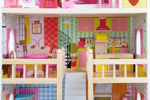 Funfit Drewniany domek dla lalek z basenem oraz oświetleniem LED RGB + 2 lalki 8