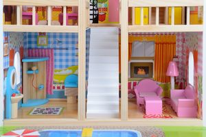 Funfit Drewniany domek dla lalek z basenem oraz oświetleniem LED RGB + 2 lalki 9