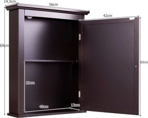 Costway Szafka łazienkowa wisząca z lustrem, brązowa 3